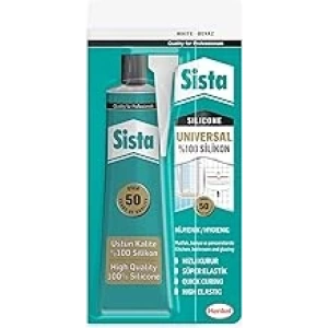 Sista Universal Silikon, Üstün kalite%100 Beyaz Silikon, Mutfak, Banyo ve Pencereler İçin Hızlı Kuruyan Dolgu Macunu, Sararma ve Küflenme Yapmaz, 50 gr Tüp