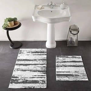 Taç Classy Desenli%75 Pamuk%25 Viscoz Paspas Seti, Antrasit, 1 Adet 50x60 cm / 1 Adet 60x100 cm