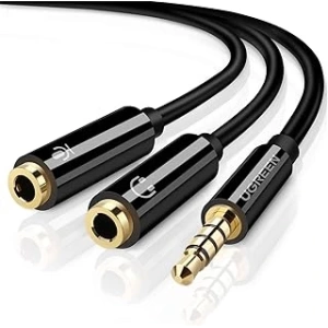 Ugreen Mikrofon ve Kulaklık Ayırıcı 3.5 mm Y Kablo Siyah