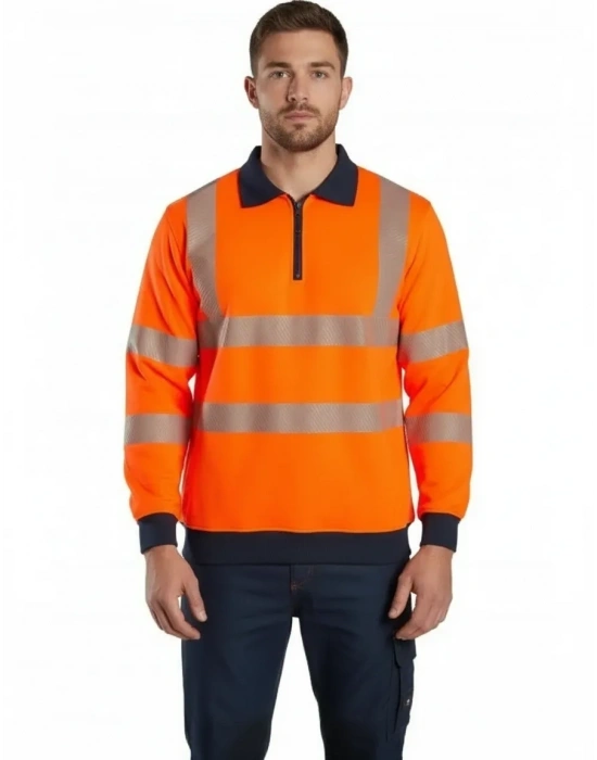 Alaska Hi-Vis Yarım Fermuarlı Sweatshirt - Turuncu