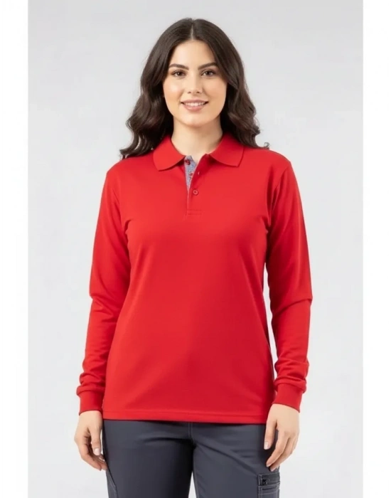 Regular Polo Pike Uzun Kol T-Shirt Kırmızı