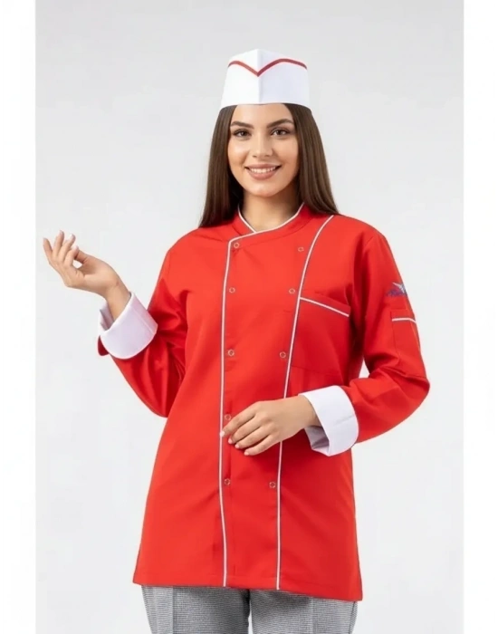 Klasik Aşçı Ceketi Kırmızı