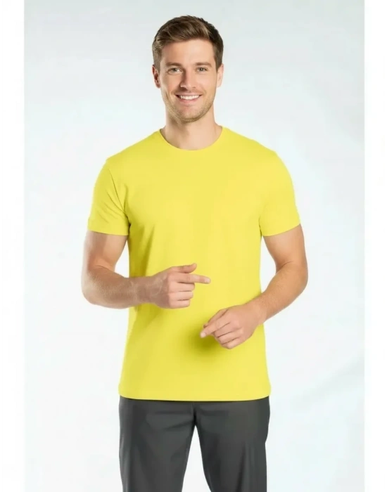 Regular Basic Bisiklet Yaka T-Shirt Sarı