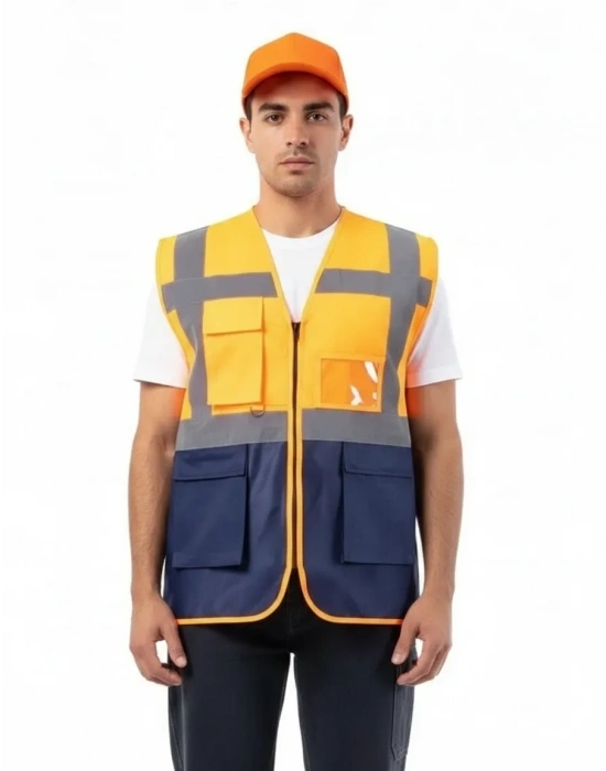 Alaska Hi-Vis Mühendis Yeleği Neon Turuncu - Lacivert