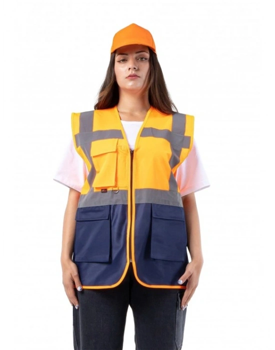 Alaska Hi-Vis Mühendis Yeleği Neon Turuncu - Lacivert