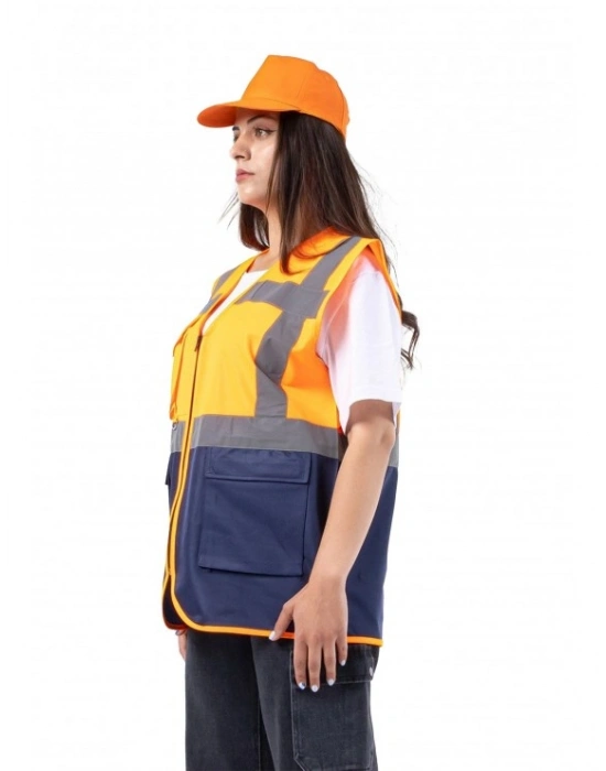 Alaska Hi-Vis Mühendis Yeleği Neon Turuncu - Lacivert