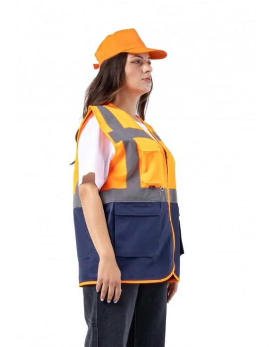 Alaska Hi-Vis Mühendis Yeleği Neon Turuncu - Lacivert