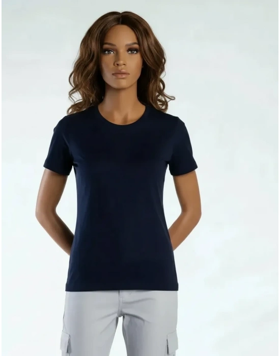 Elegans Basic Bisiklet Yaka T-Shirt Lacivert