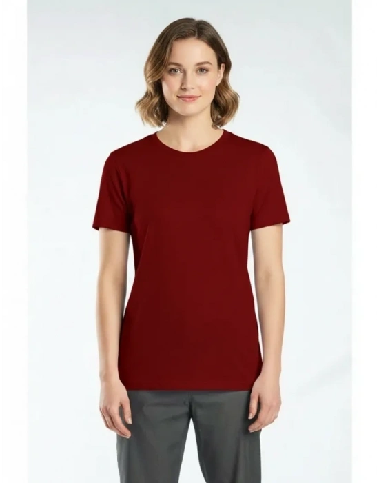 Regular Basic Bisiklet Yaka T-Shirt Bordo
