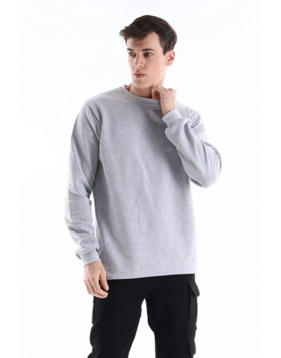Regular Bisiklet Yaka Sweatshirt - Gri