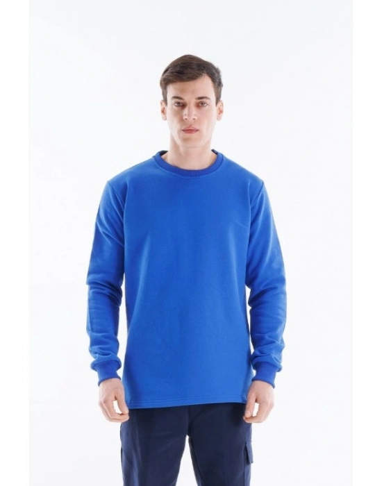 Regular Bisiklet Yaka Sweatshirt Saks Mavi