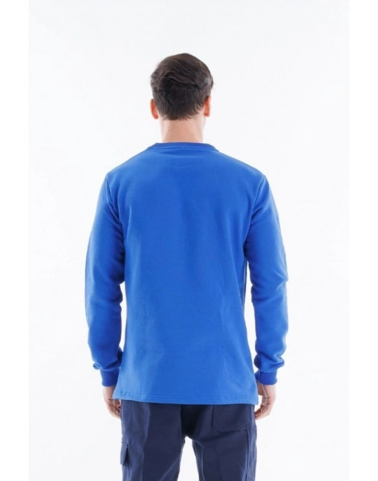 Regular Bisiklet Yaka Sweatshirt Saks Mavi