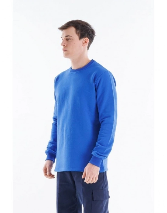 Regular Bisiklet Yaka Sweatshirt Saks Mavi
