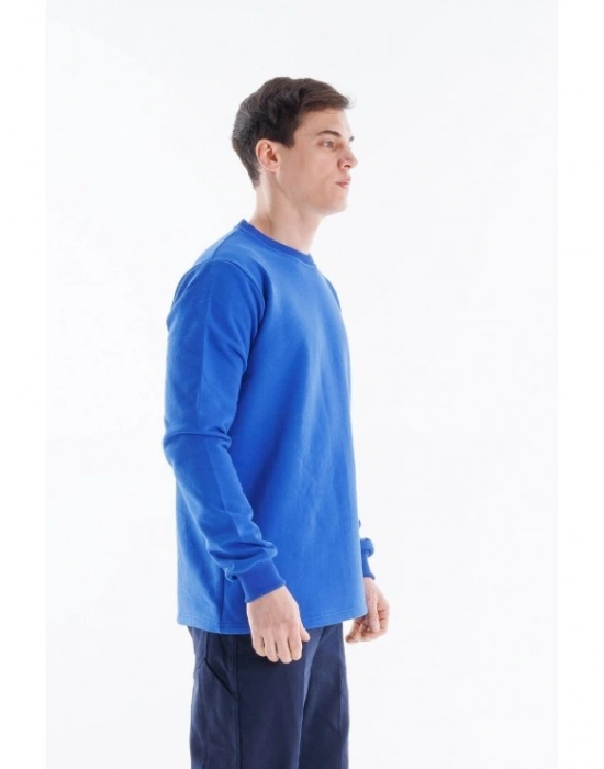 Regular Bisiklet Yaka Sweatshirt Saks Mavi