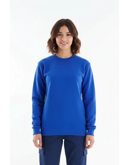 Regular Bisiklet Yaka Sweatshirt Saks Mavi