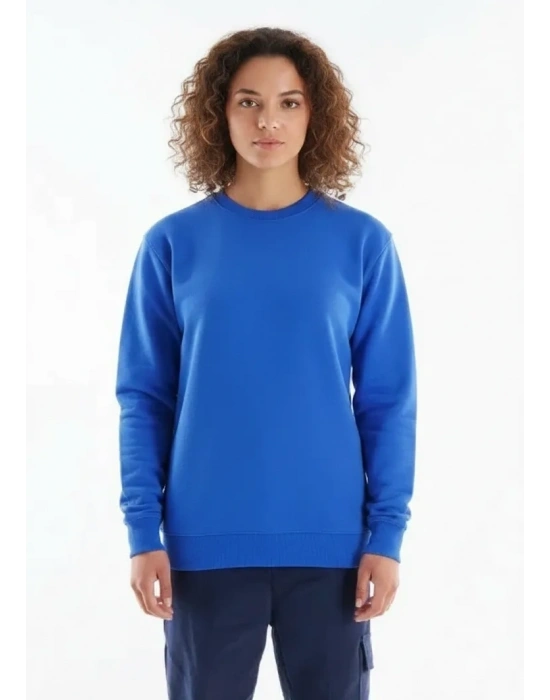 Regular Bisiklet Yaka Sweatshirt Saks Mavi