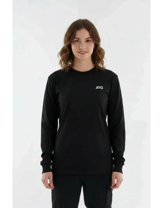 Regular Bisiklet Yaka Sweatshirt Siyah