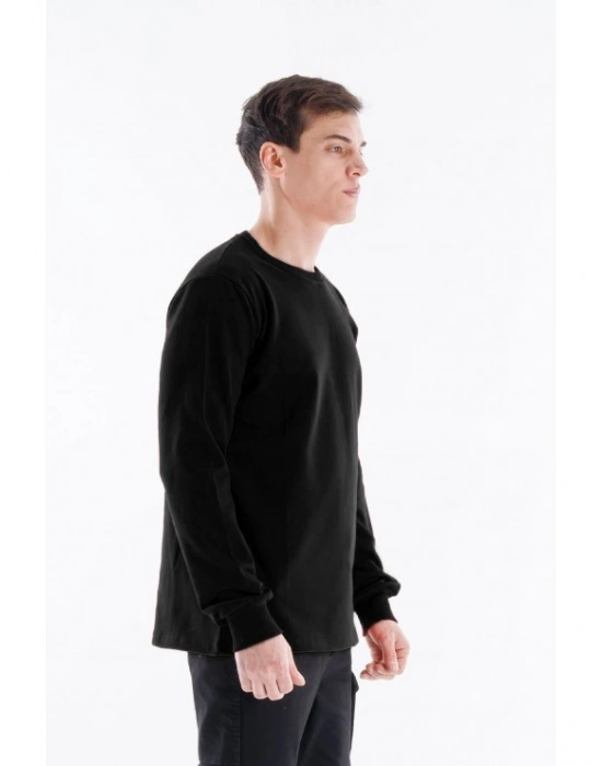 Regular Bisiklet Yaka Sweatshirt Siyah