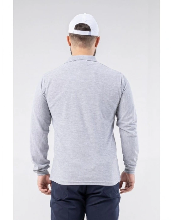 Regular Polo Pike Uzun Kol T-Shirt Gri