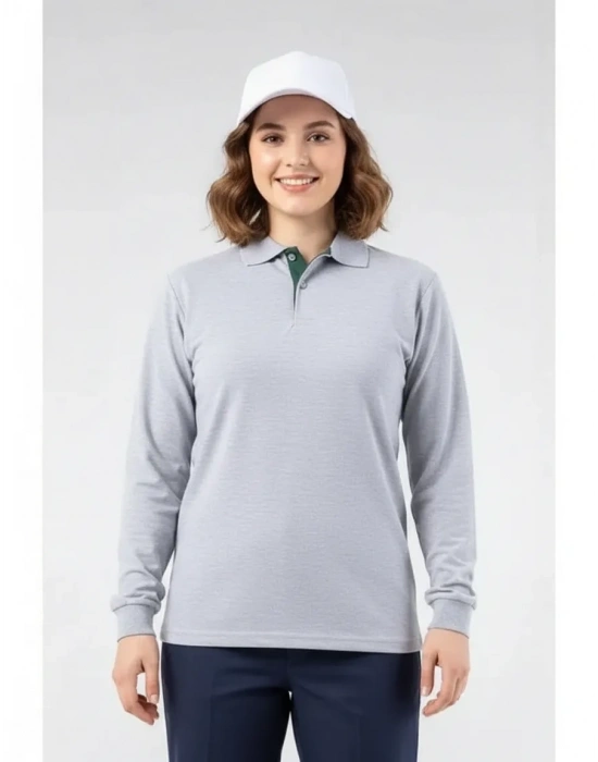 Regular Polo Pike Uzun Kol T-Shirt Gri