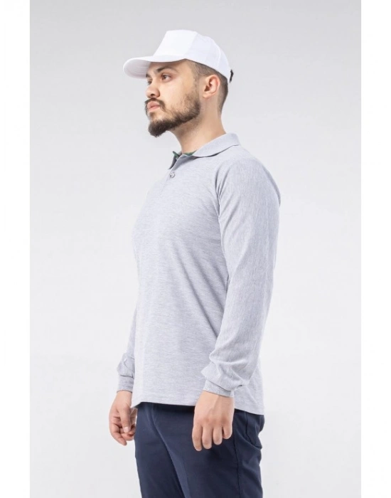 Regular Polo Pike Uzun Kol T-Shirt Gri