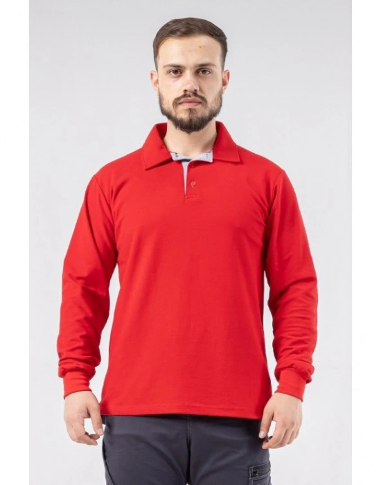 Regular Polo Pike Uzun Kol T-Shirt Kırmızı