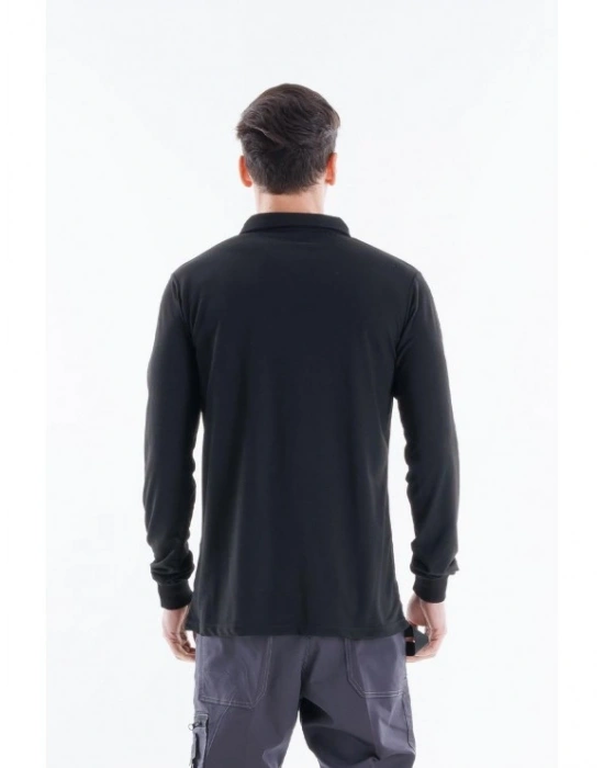 Regular Polo Pike Uzun Kol T-Shirt Siyah