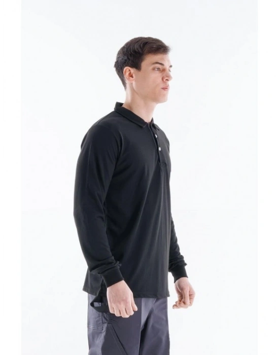 Regular Polo Pike Uzun Kol T-Shirt Siyah