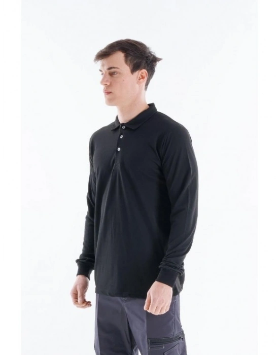 Regular Polo Pike Uzun Kol T-Shirt Siyah