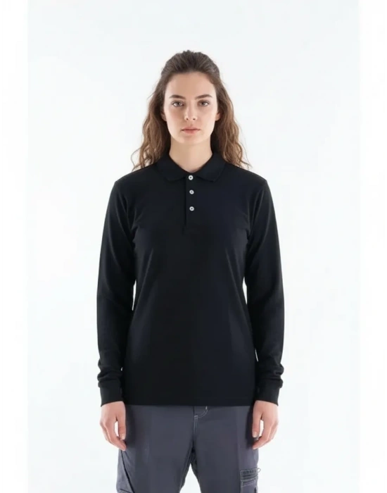 Regular Polo Pike Uzun Kol T-Shirt Siyah