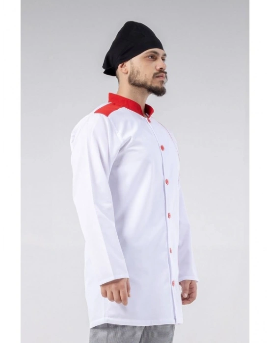 Turkish Aşçı Ceketi Beyaz-Kırmızı