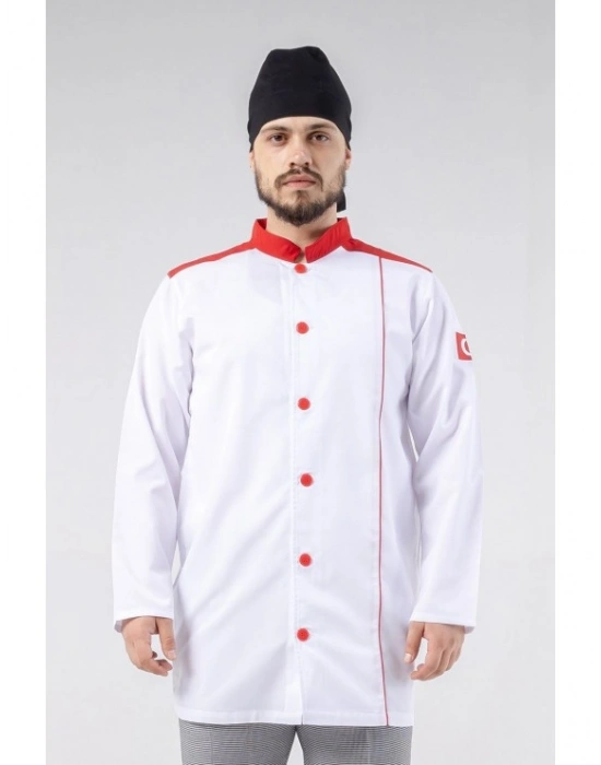 Turkish Aşçı Ceketi Beyaz-Kırmızı