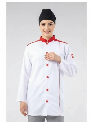 Turkish Aşçı Ceketi Beyaz-Kırmızı