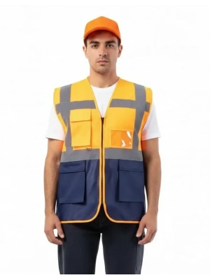 Alaska Hi-Vis Mühendis Yeleği Neon Turuncu - Lacivert