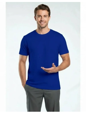 Regular Basic Bisiklet Yaka T-Shirt Saks Mavi