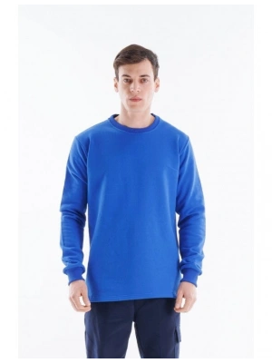 Regular Bisiklet Yaka Sweatshirt Saks Mavi