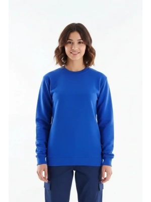Regular Bisiklet Yaka Sweatshirt Saks Mavi