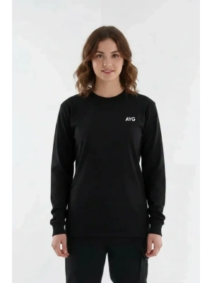 Regular Bisiklet Yaka Sweatshirt Siyah