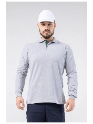 Regular Polo Pike Uzun Kol T-Shirt Gri