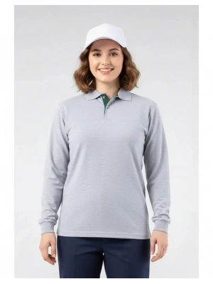 Regular Polo Pike Uzun Kol T-Shirt Gri