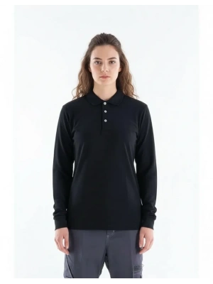 Regular Polo Pike Uzun Kol T-Shirt Siyah