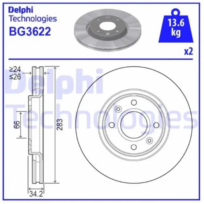 DELPHI BG3622T | Ön Disk Opel Partner Berlingo C4 2008-
