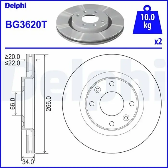 DELPHI BG3620T | Ön Disk Peugeot Berlingo II PARTNER II P208 2008-