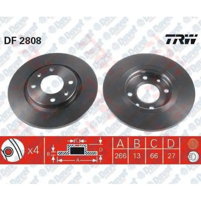 TRW DF2808 | Ön Disk Citroen C-Elysee C4 C3 I 12-