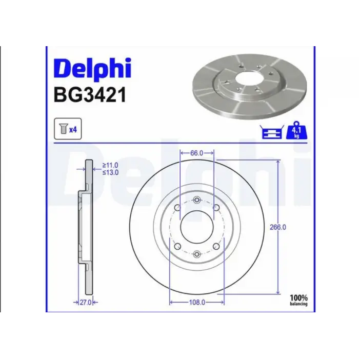 DELPHI BG3421 | Ön Disk Citroen C-Elysee C4 C3 I 12-