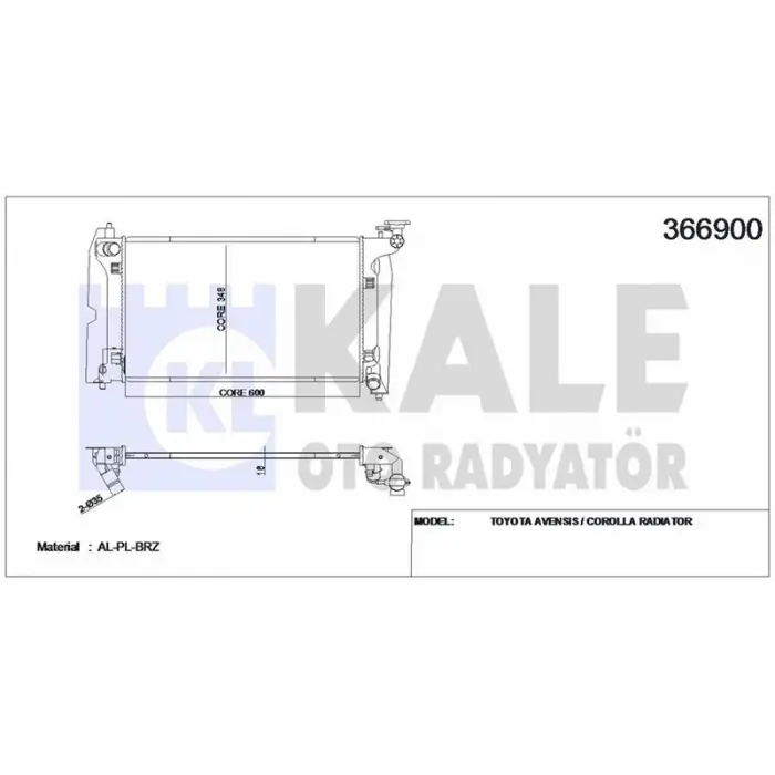Toyota Corolla, Avensis Manuel Motor Su Radyatör 1.4 3ZZFE - KALE 366900