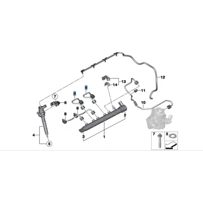 BMW 3 Serisi F30 Kasa Enjektör Borusu 2 Adet Orijinal N47 - BMW 13537810714