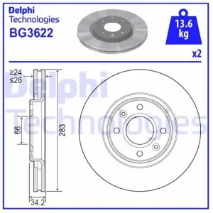 DELPHI BG3622T | Ön Disk Opel Partner Berlingo C4 2008-