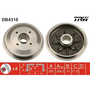 TRW DB4310 | Arka Fren Kampanasi Peugeot P1007 05 206 C3 I 05- Rulmansız