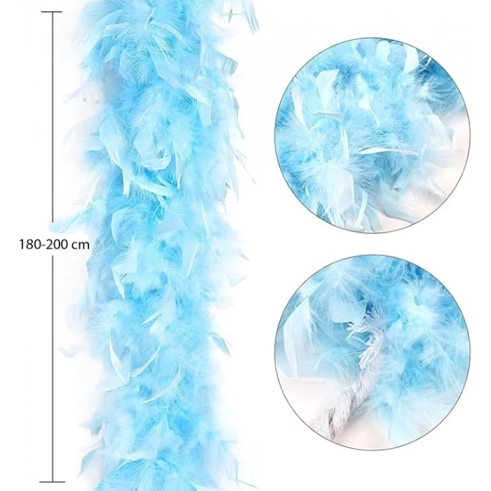 Açık Mavi Renk Kabarık Kalın Otriş Boa Tüy 6 Cm Genişlik 180-200 Cm Uzunluk